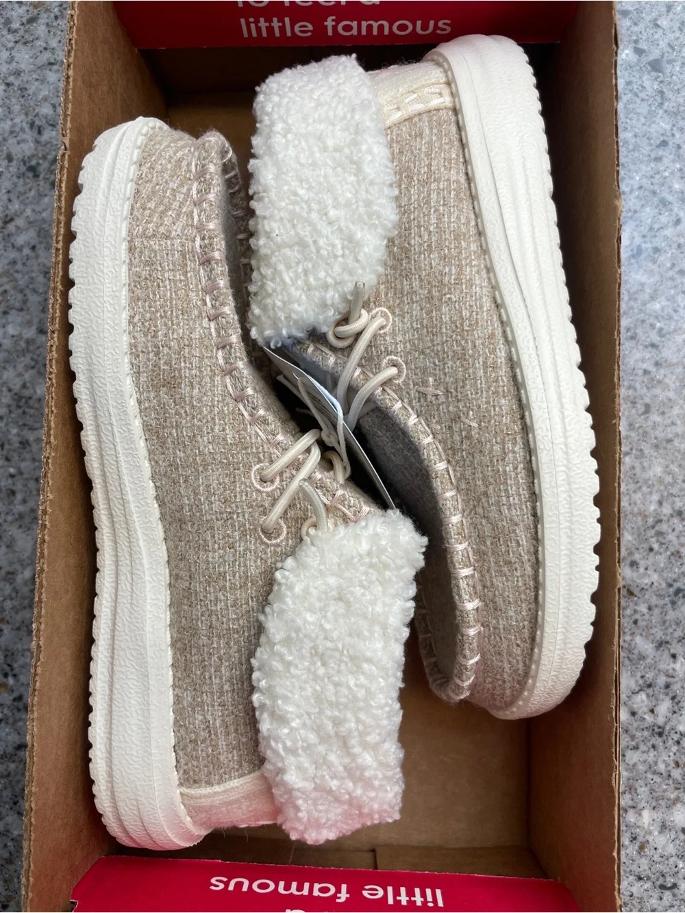 Hey Dude Kids Beige Sherpa-Lined Slip-Ons